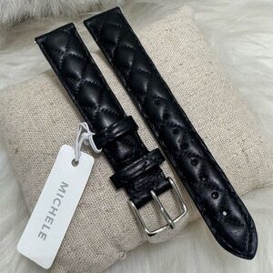 NEW wTags Michele 16MM Black Leather Quilted Watch Band